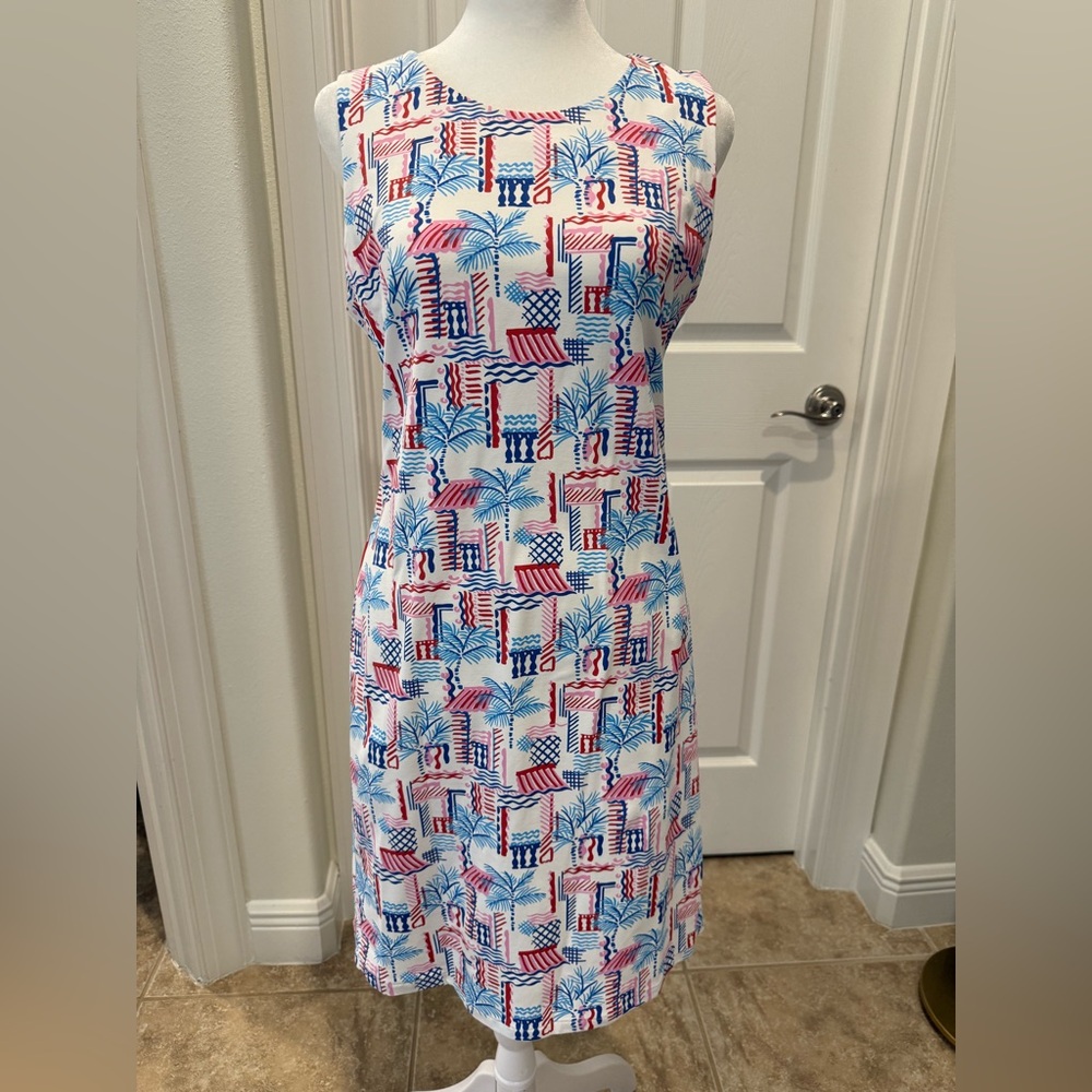 J. McLaughlin Blue and Pink Patterned Midi Dress